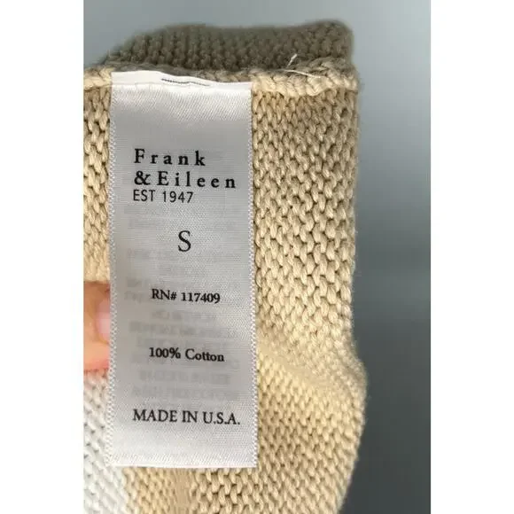FRANK & EILEEN Sz S Small Tan White Stripe Monterey Roll Neck Sweater